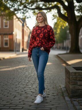 Abound Red Leopard Print Sweater – Effortless Statement Piece